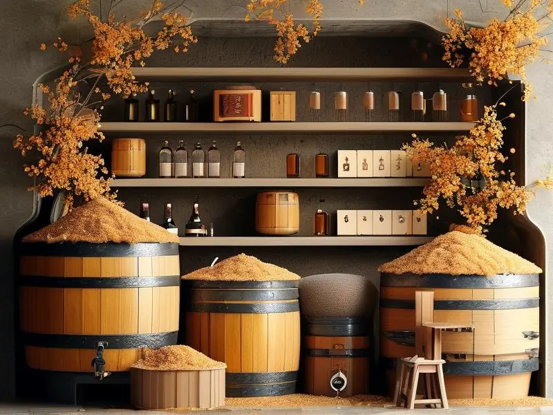 桂花酒酿造材料与步骤示意图