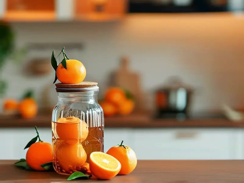 家庭自制桔子酒原料与发酵过程实拍图