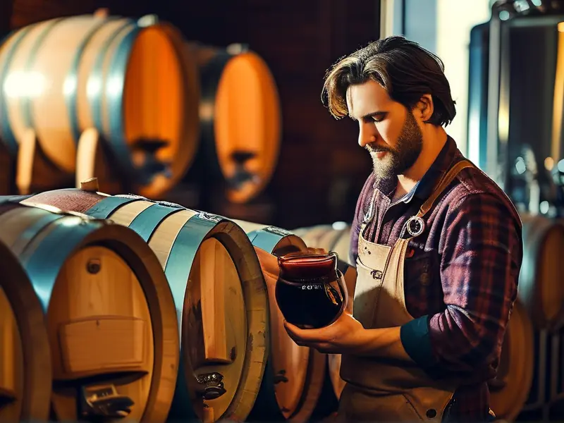 酿酒师在酿酒厂工作场景
