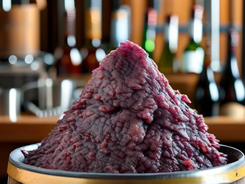 酿酒糟子在发酵桶中的特写