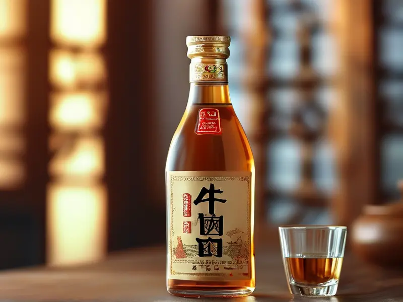 牛栏山二锅头酒瓶标签和执行标准特写