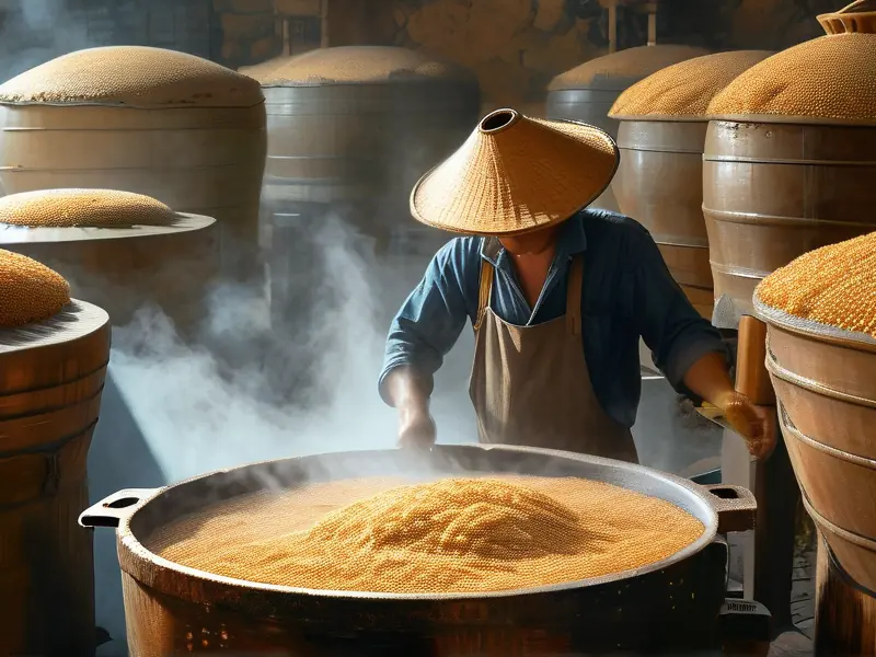 传统工艺蒸煮糯高粱实景操作图