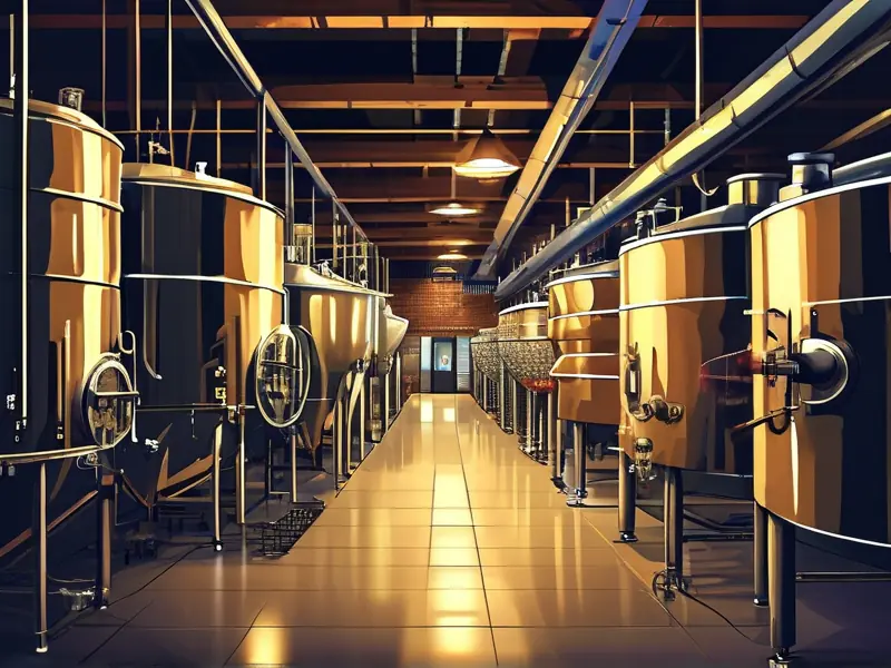 葡萄酒酿造工程现场展示发酵罐和酿酒设备