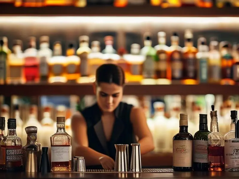 专业调酒师在酒吧调制鸡尾酒