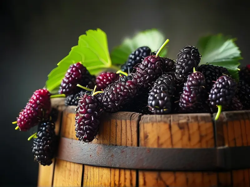 新鲜桑葚与酿酒容器