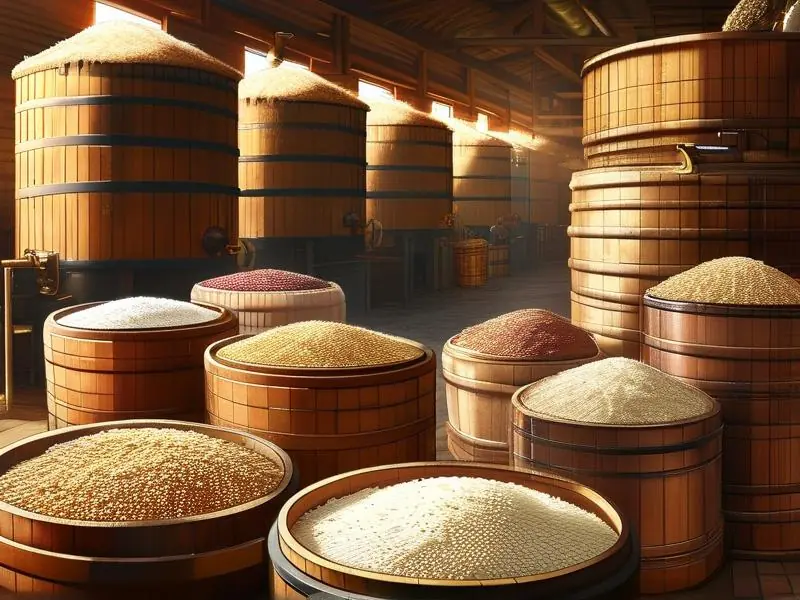 五种常见酿酒谷物原料与发酵设备实拍图