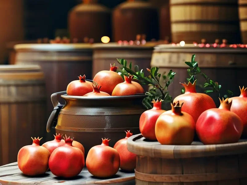 新鲜石榴与酿酒器具展示传统石榴酿酒工艺