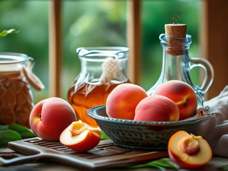 家庭自制桃子酒的材料和工具展示