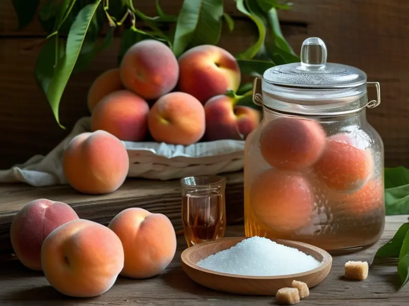 家庭自制桃子酒的材料和工具展示