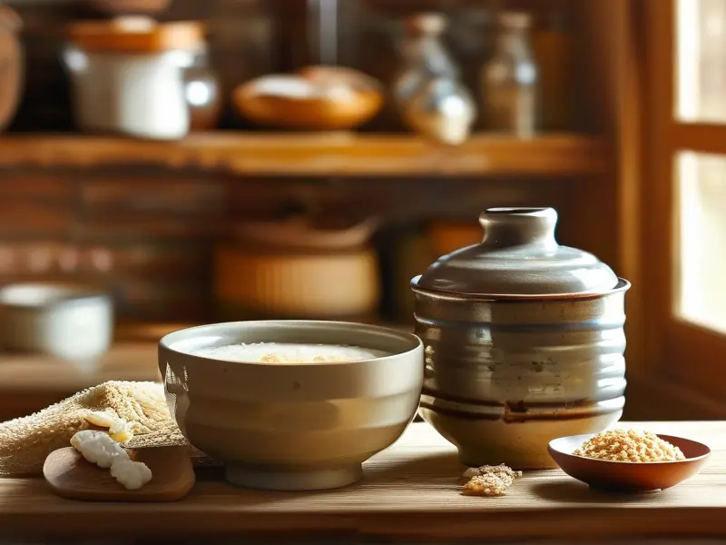 甜酒酿制作材料与成品展示