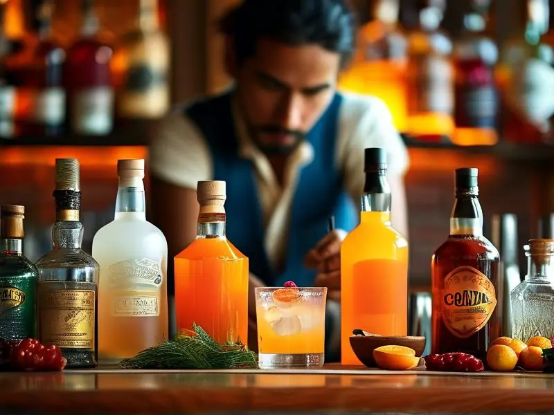 调制酒配方原料和工具展示