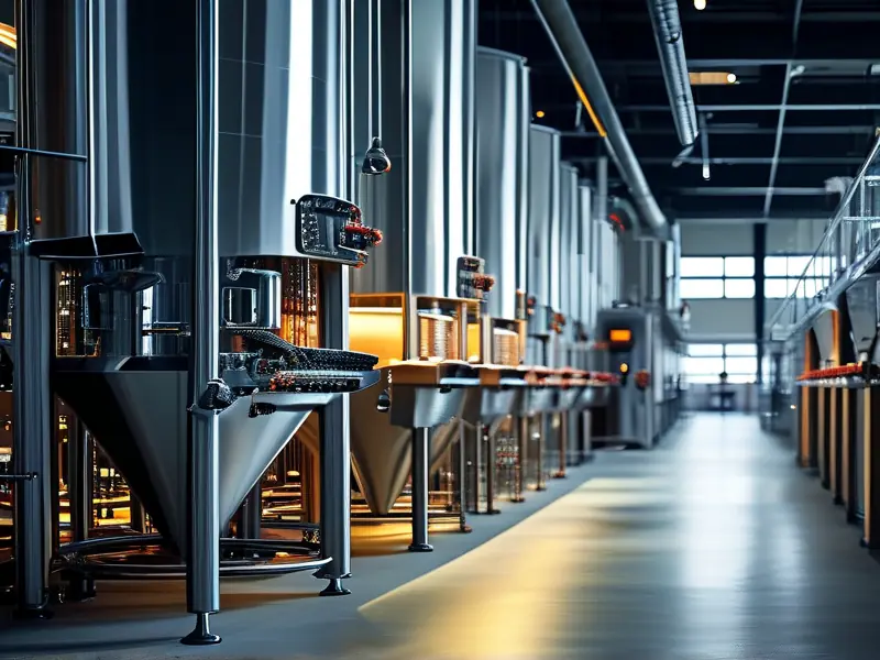 现代酿酒工厂内部高科技设备运作场景