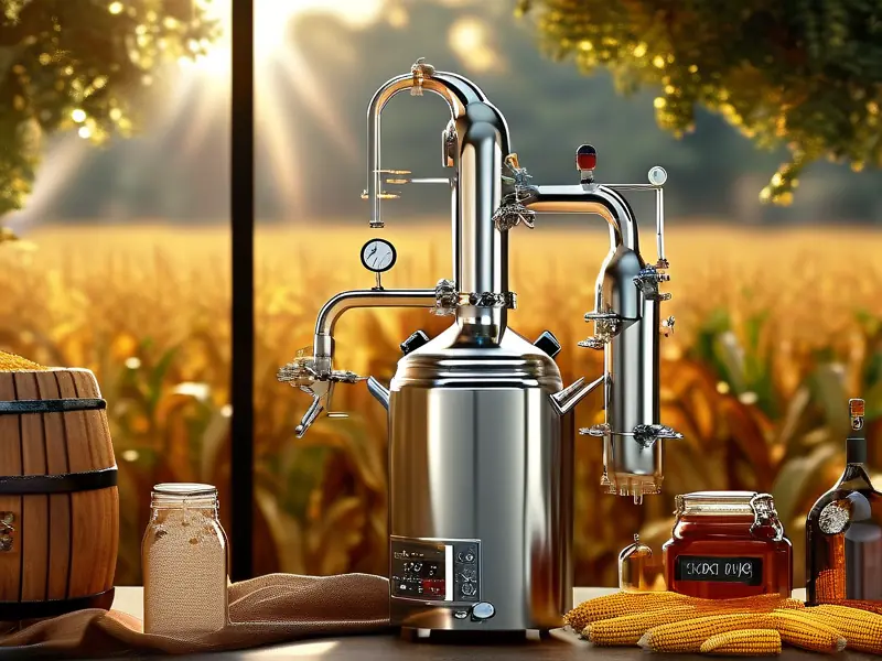 小型玉米酿酒机器实拍图及价格标签展示