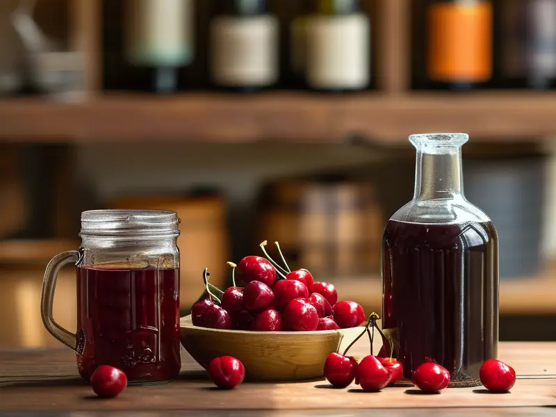 家庭自酿樱桃酒原料与成品展示