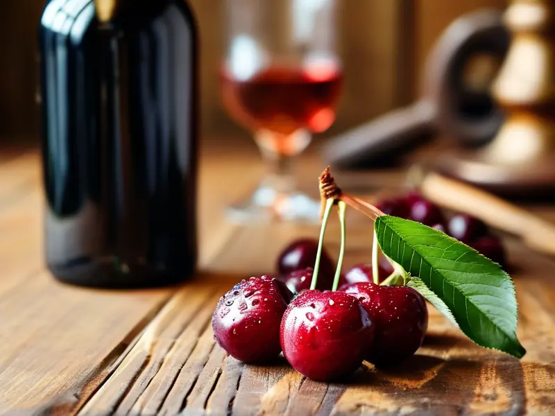 自制樱桃泡酒成品展示与原料准备