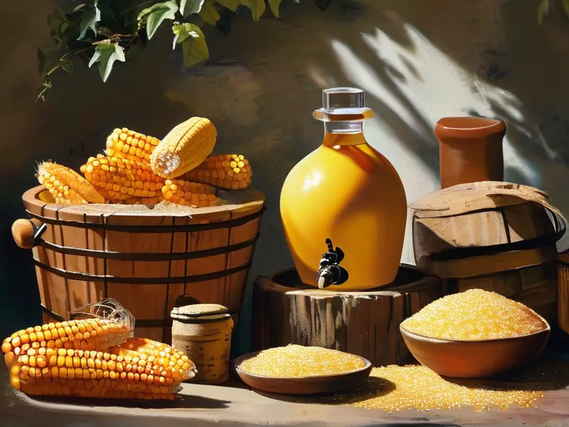 家庭酿造玉米黄酒原料及发酵过程展示