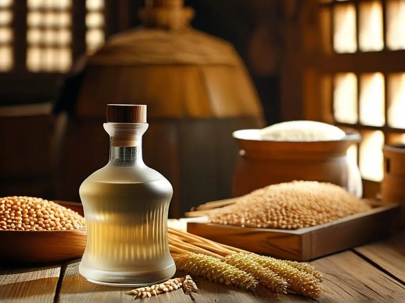 纯粮酿造白酒与粮食原料展示