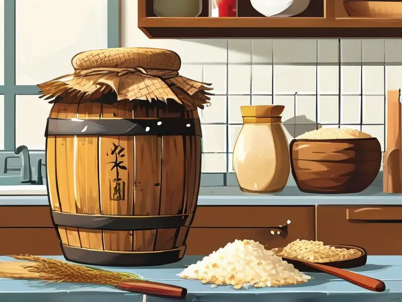 自酿米酒原料准备与发酵过程实拍图