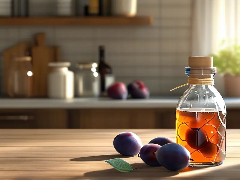 自制酸梅酒与新鲜梅子展示图