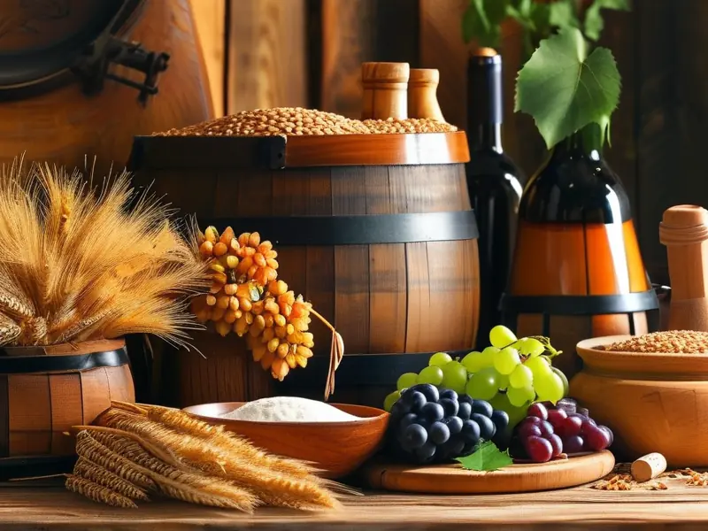 酿酒主要原料实拍：谷物水果与酵母分类展示