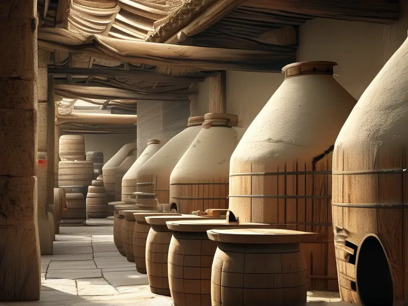 古代酿酒场景与现代白酒生产线对比图