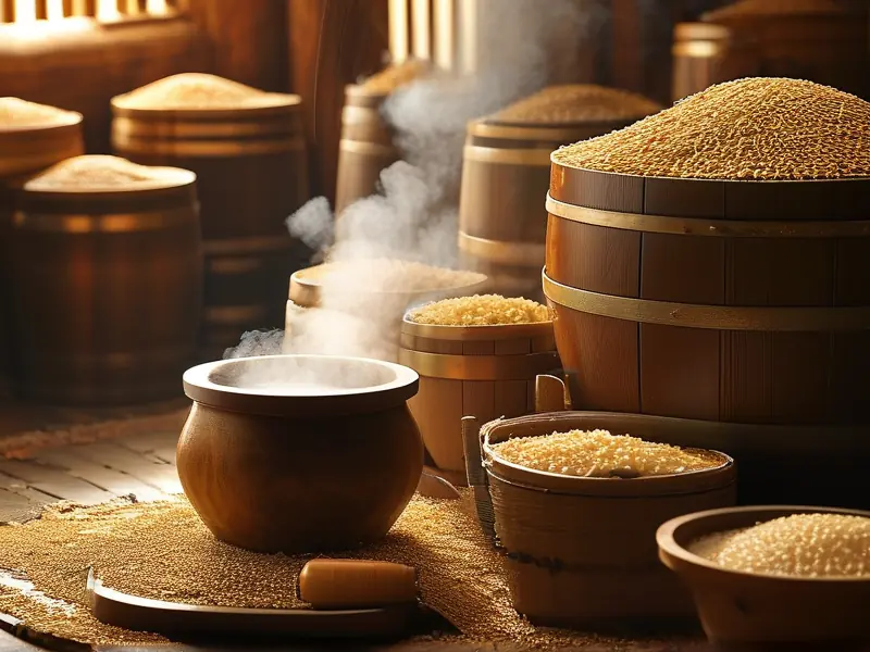 传统白酒酿造过程展示多种粮食原料