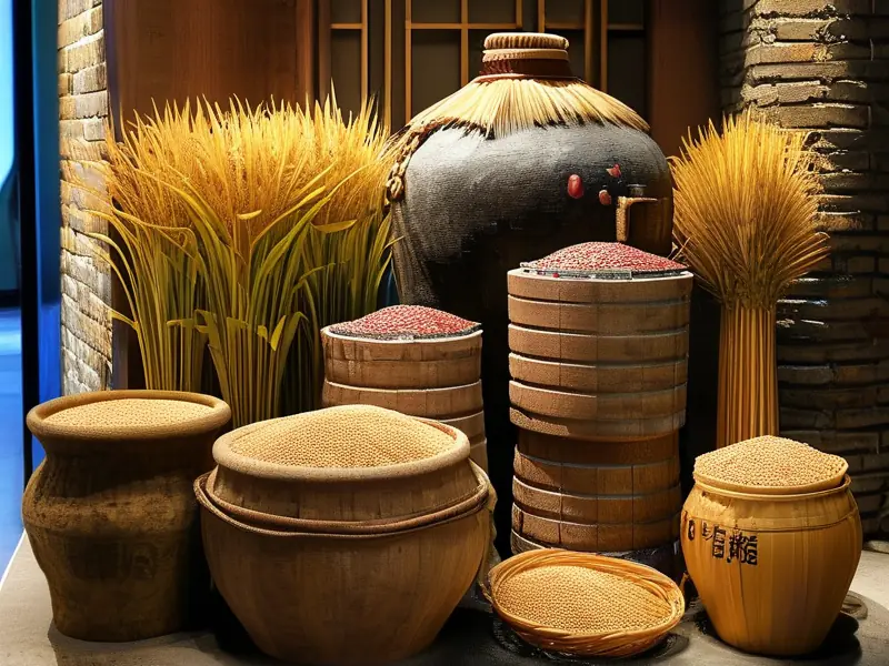 纯粮酿造白酒原料及传统酿酒工具展示