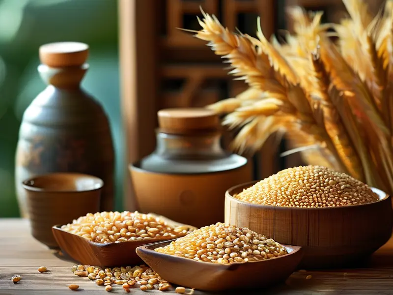白酒酿造用的各种粮食原料展示