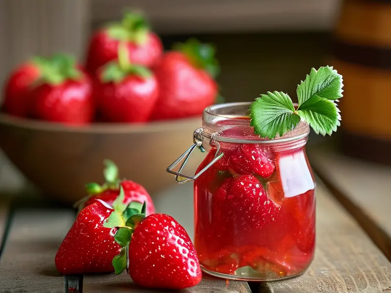 自制草莓酿酒原料与发酵过程实拍图