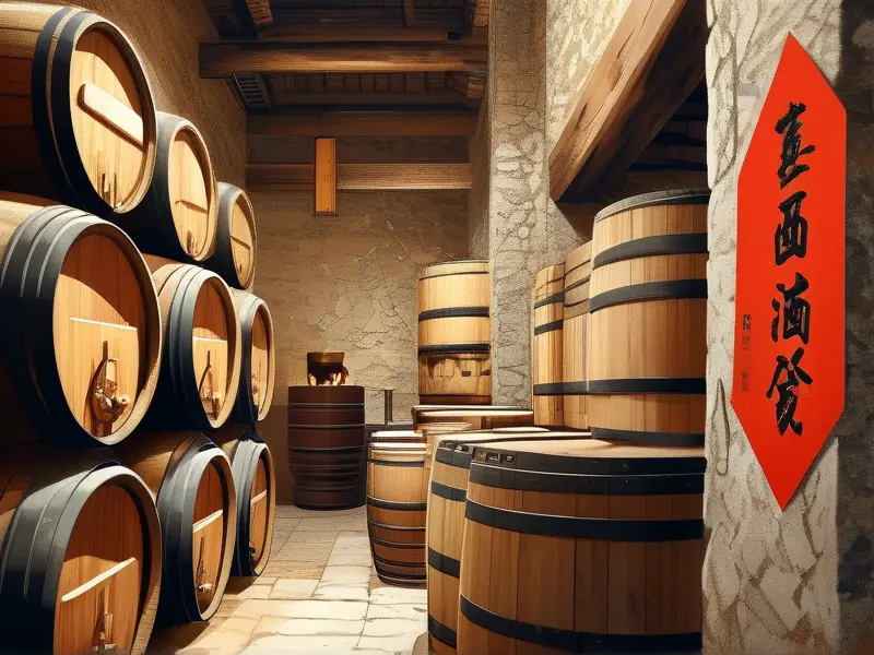 传统酿酒作坊内景展示纯粮酿酒工艺对联