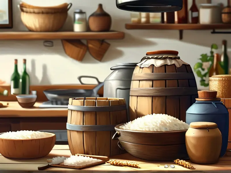 大米酿酒工具与原料展示