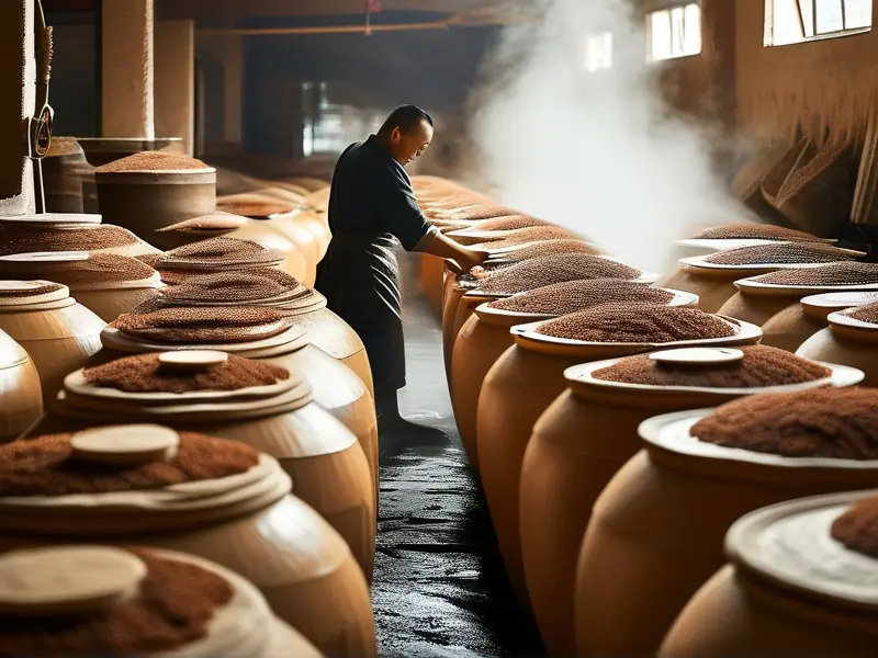 大曲碎沙酱香白酒传统酿造工艺实景展示