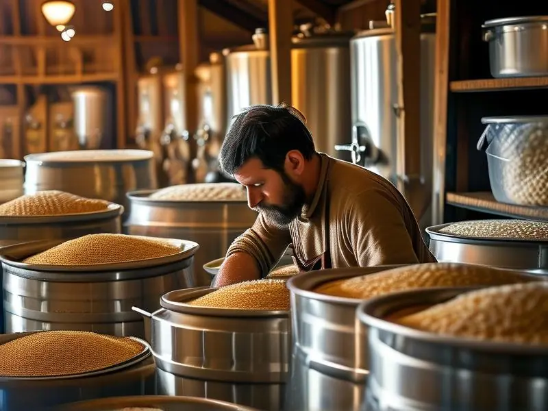 专业酿酒师检查低度酒发酵过程