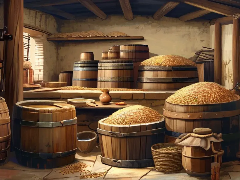 古代酿酒场景展示传统酿酒工具和流程