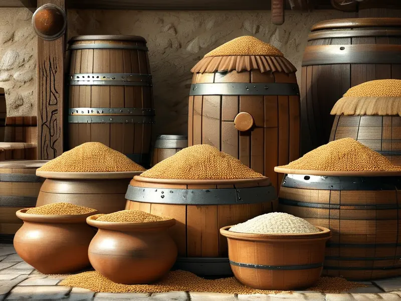 古代工匠使用传统方法处理酿酒粮食