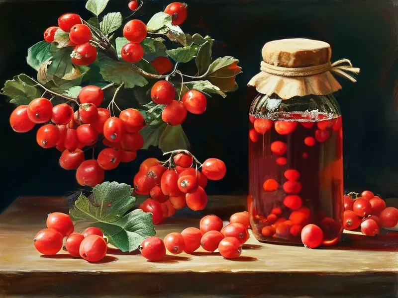 红果酒制作原料与成品对比展示