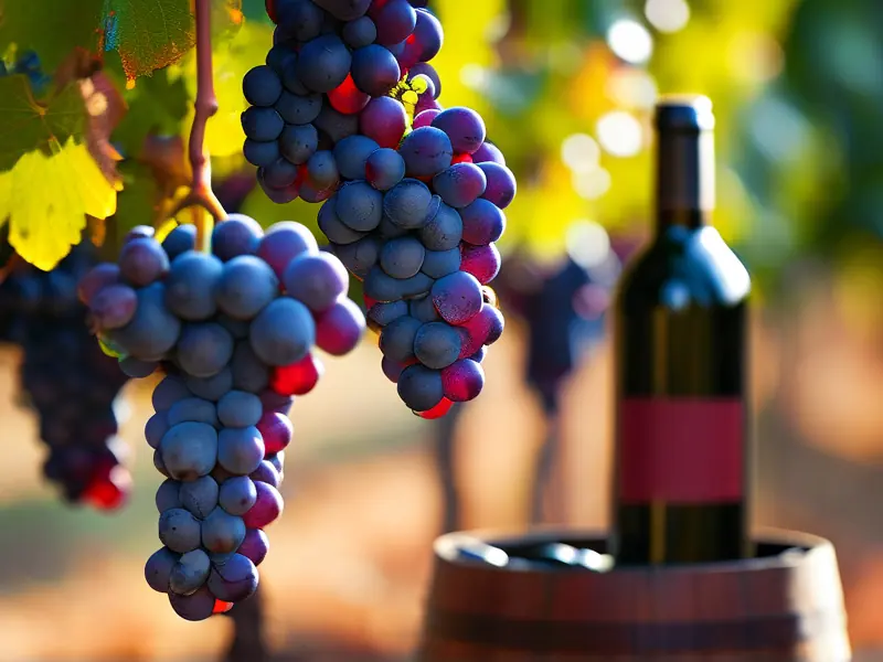 红酒制作过程中的葡萄采摘与发酵场景