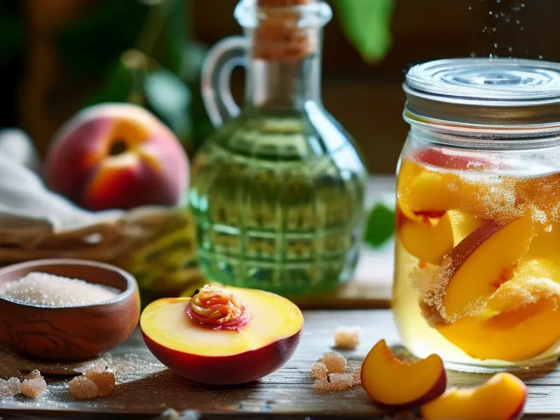 黄桃酒制作原料与发酵过程示意图