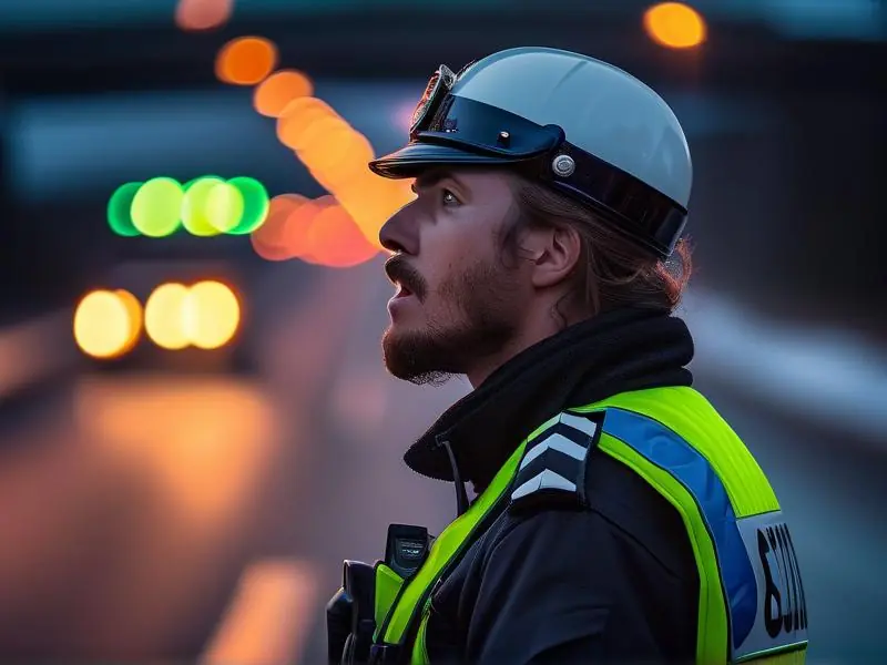 交警进行酒驾检测现场图