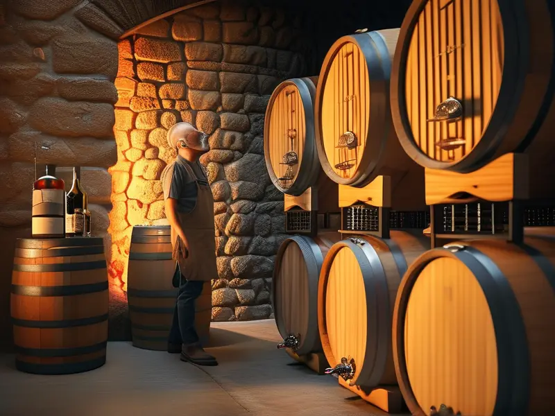 酿酒师检查基酒储存的工艺流程实拍