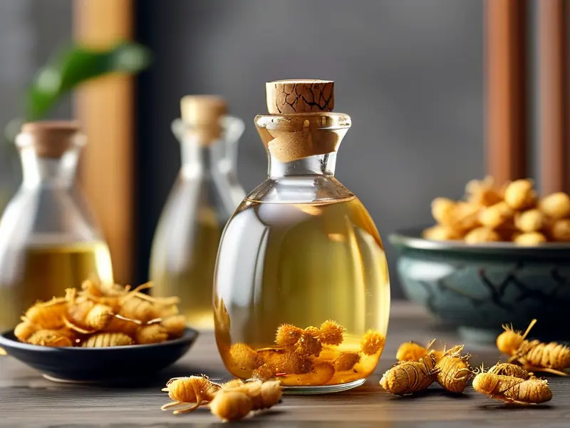 金蝉花泡酒制作材料及过程示意图