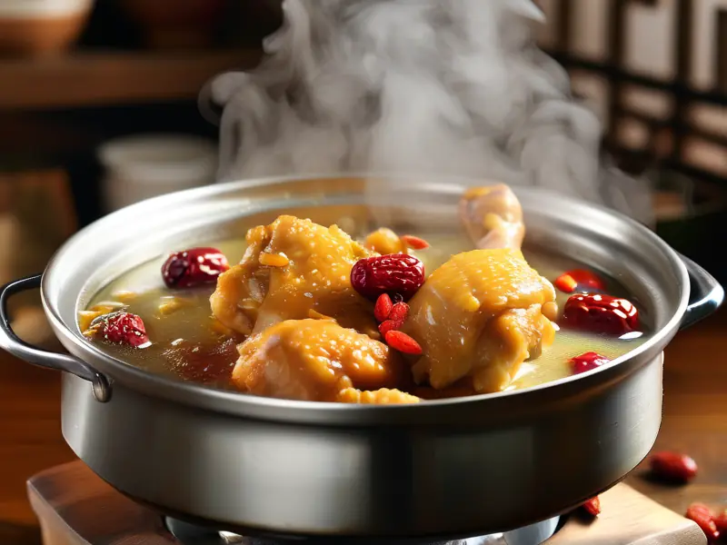 传统酒鸡烹饪成品图