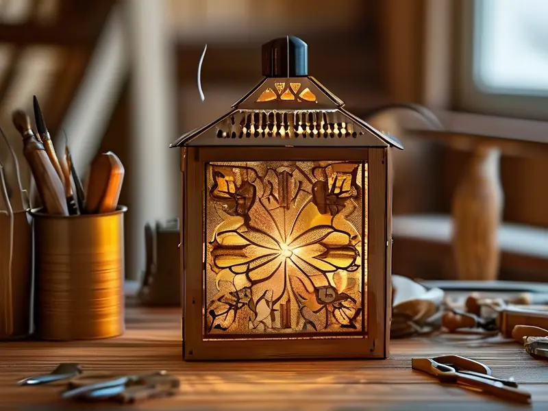 手工制作的酒盒子灯笼展示