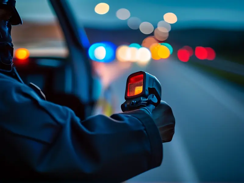 警察对驾驶员进行酒精检测