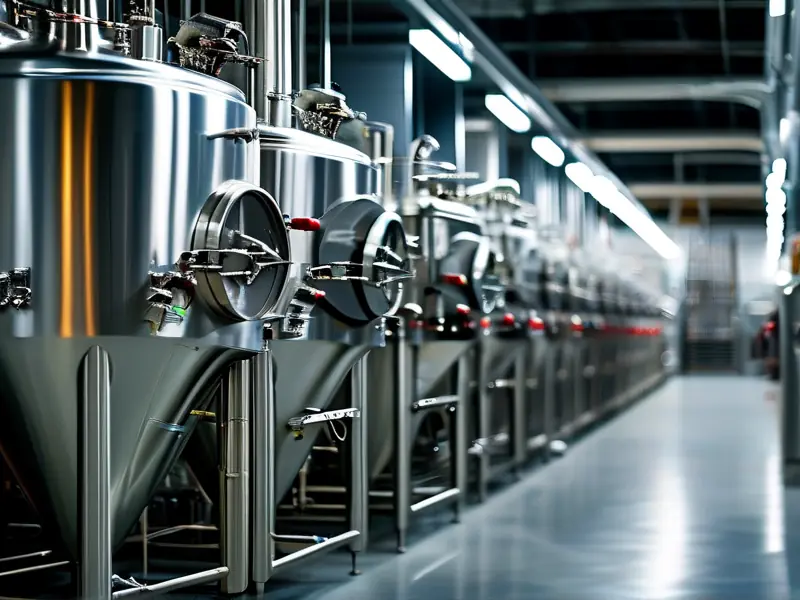 现代化不锈钢机械酿酒设备生产线工作场景