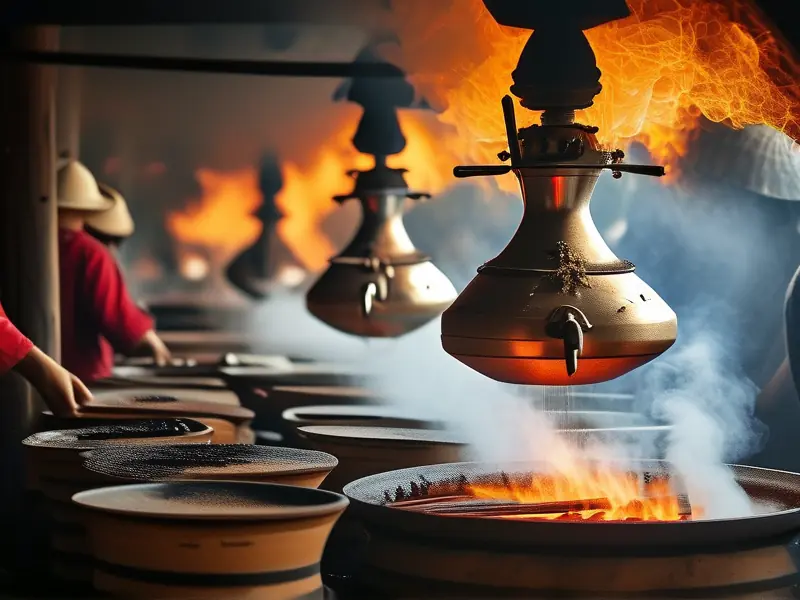 传统烤酒工艺操作现场实拍图