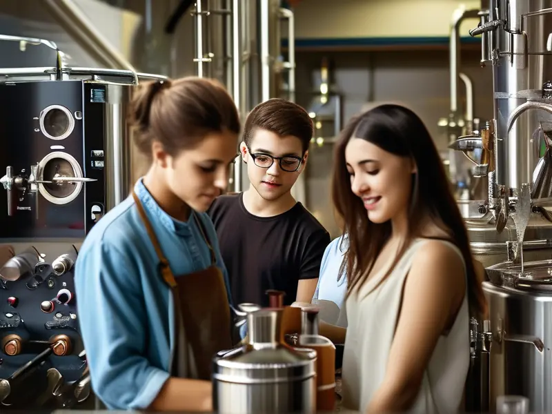 学生在酿酒实验室学习烤酒技术