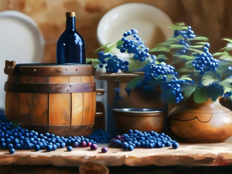 蓝靛果酿酒原料与工具展示
