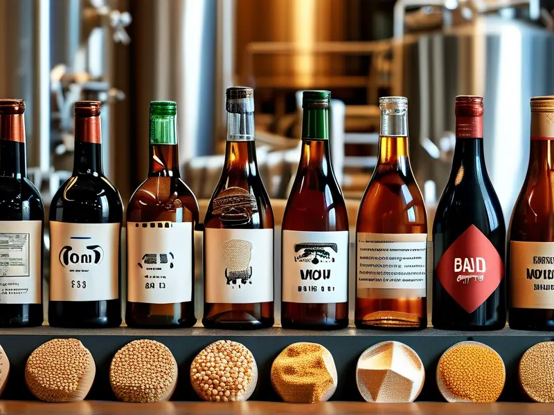 各类粮食酒瓶展示及酒精度数对比