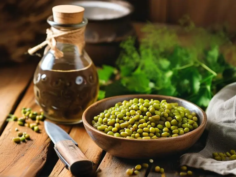 自制绿豆酒与原料展示